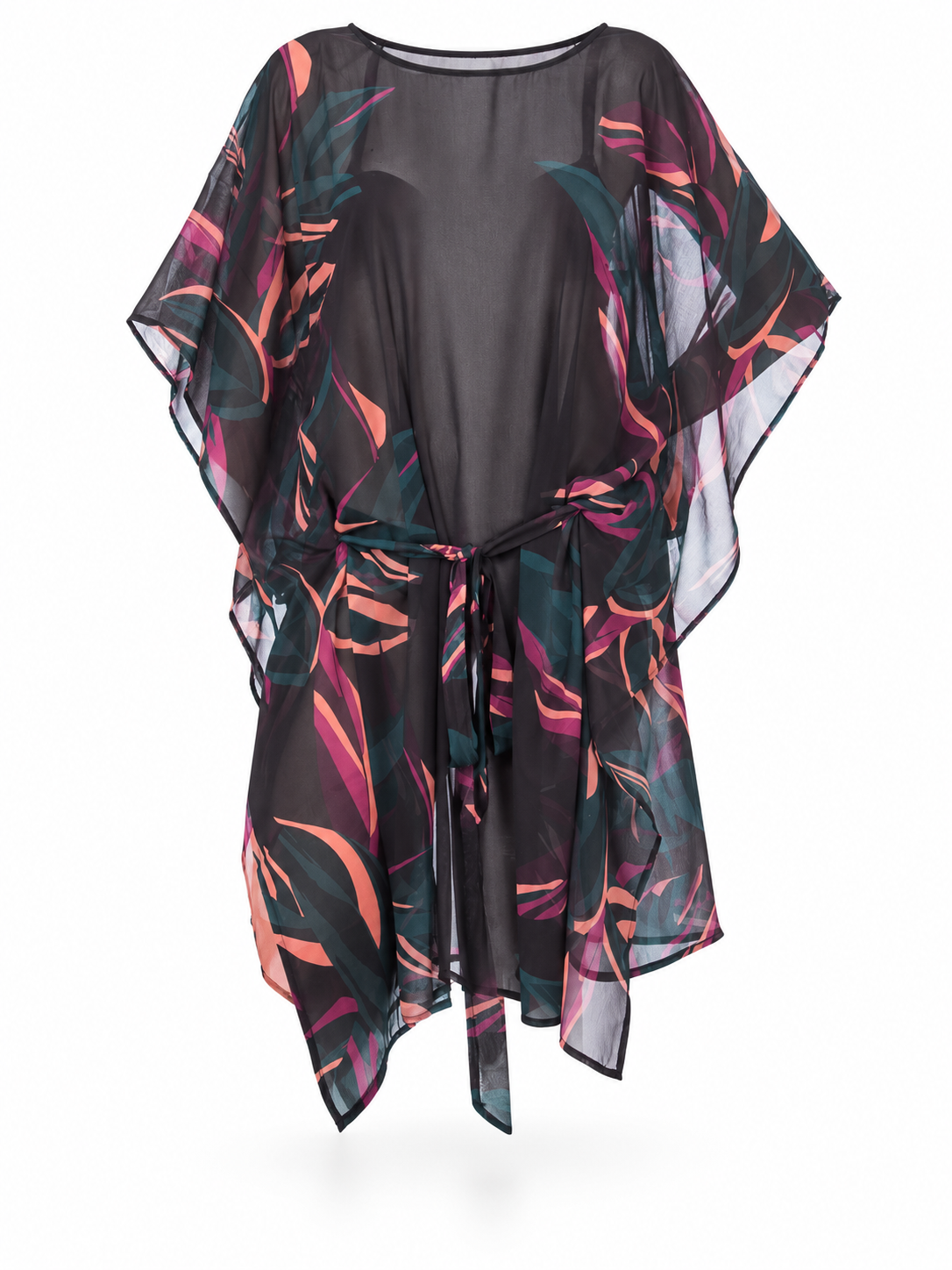 KIMONO RETTANGOLARE C/CINTURA CHIFFON STAMPA FIORE